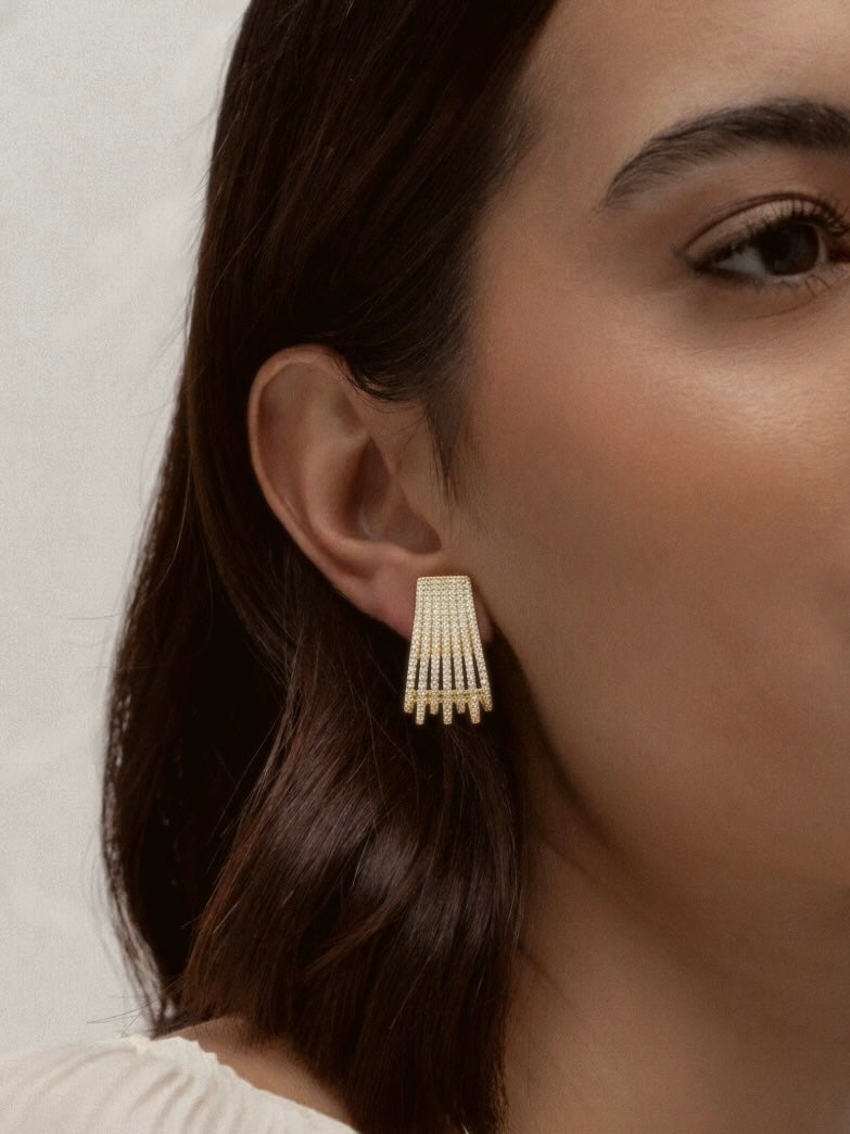 Multi-Row Gold Stud Earrings with Zirconia
