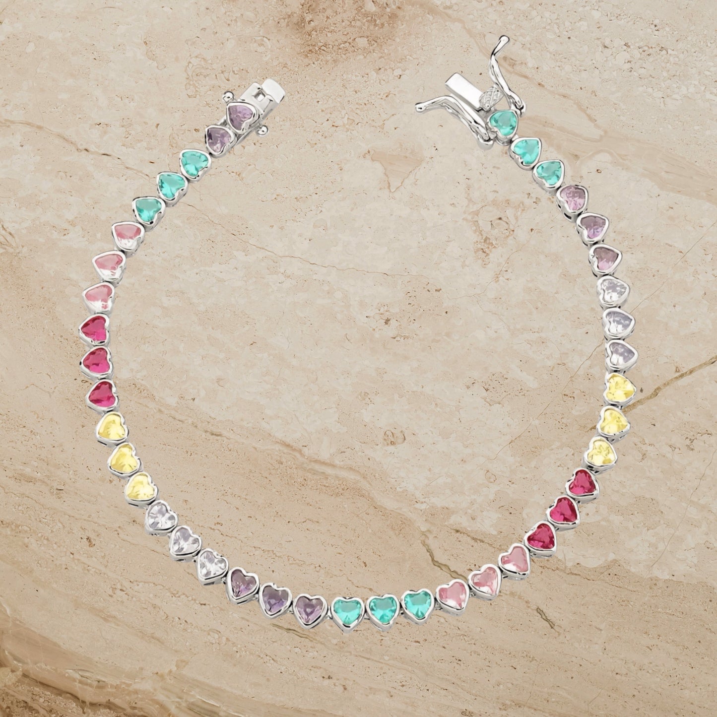 Rainbow Heart Tennis Bracelet