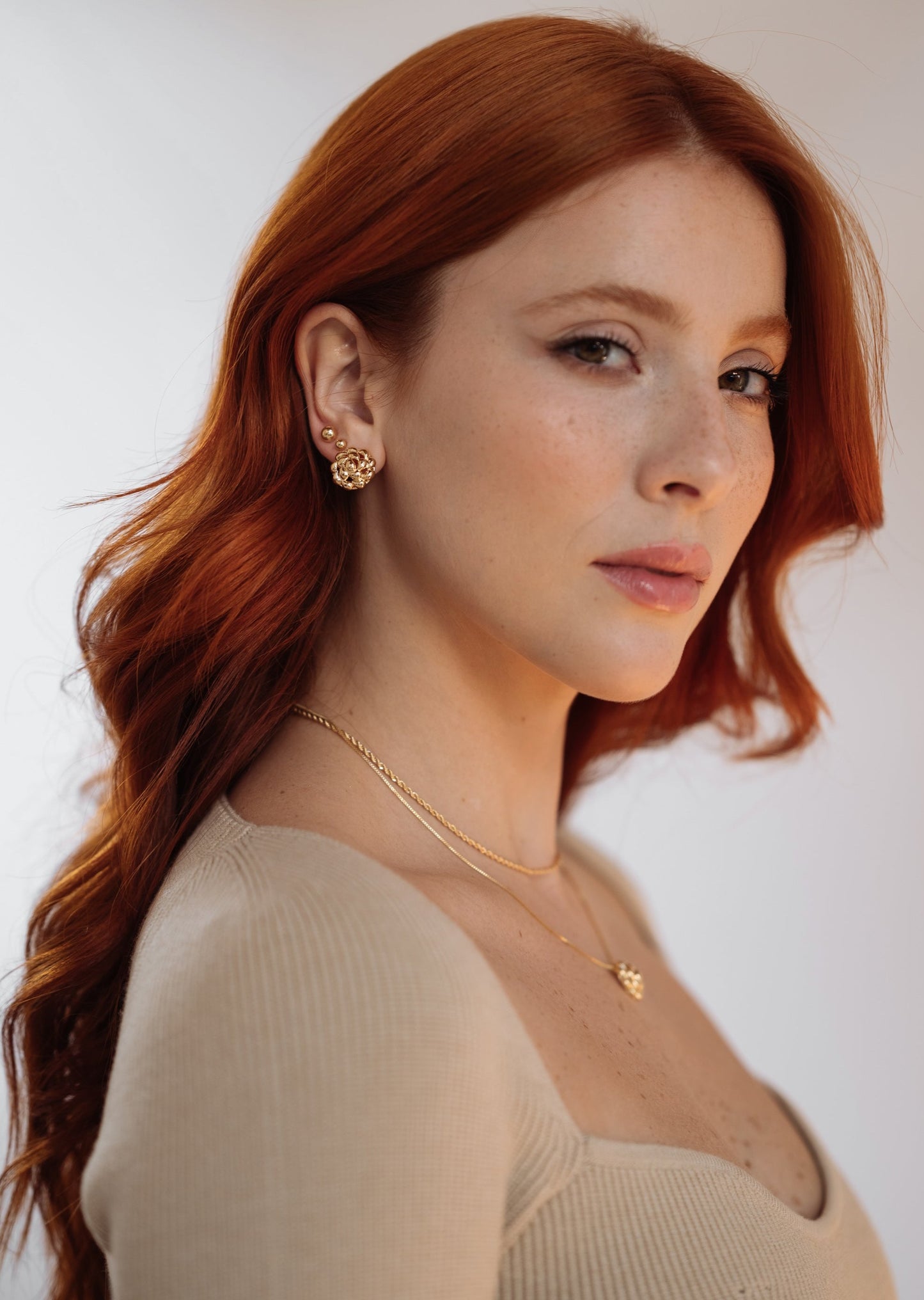 Radiant Gold Floral Stud Earrings