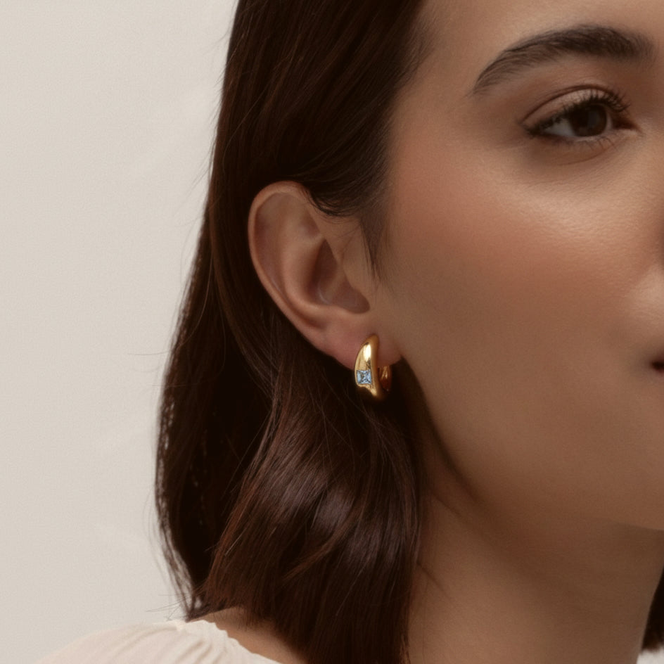 Modern Blue Accent Hoop Stud Earrings