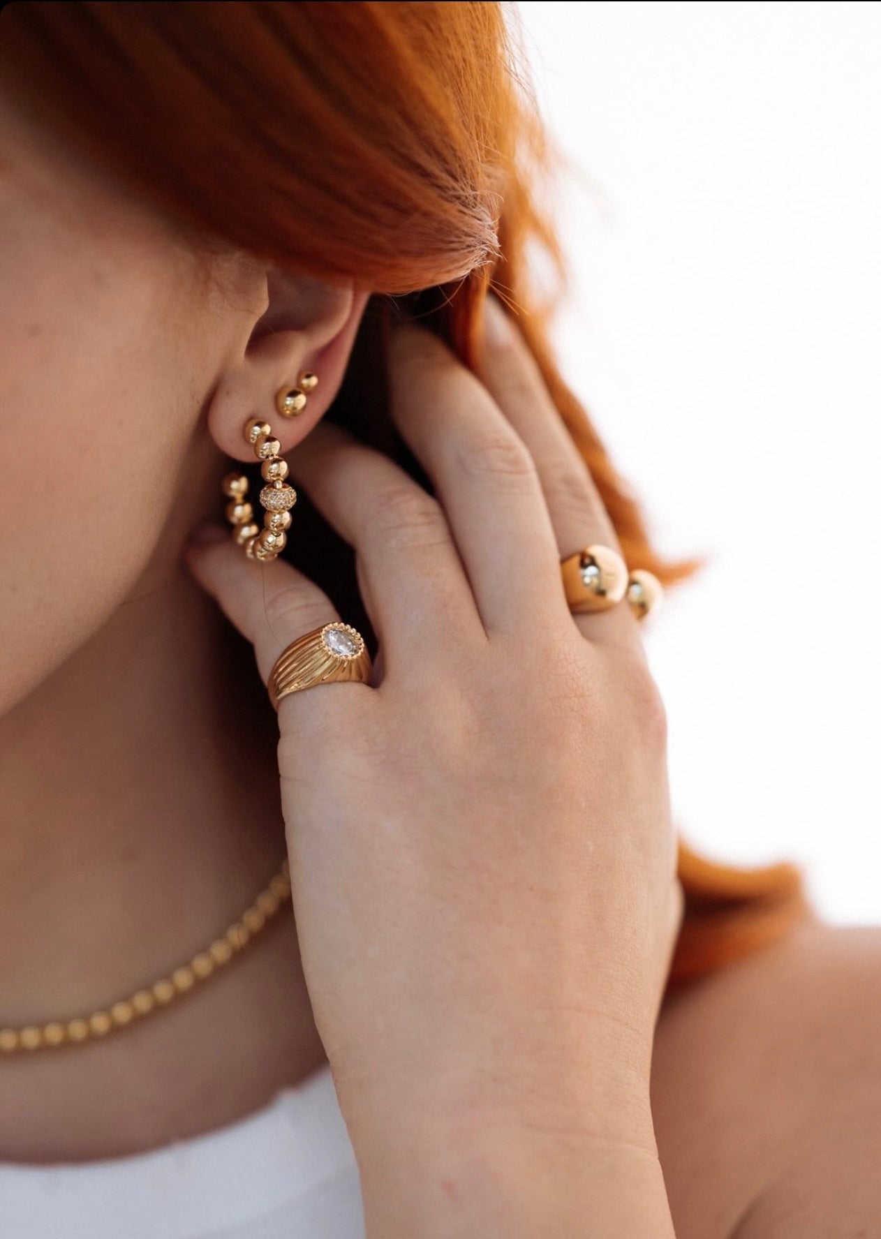 Beaded Gold Hoop Earrings