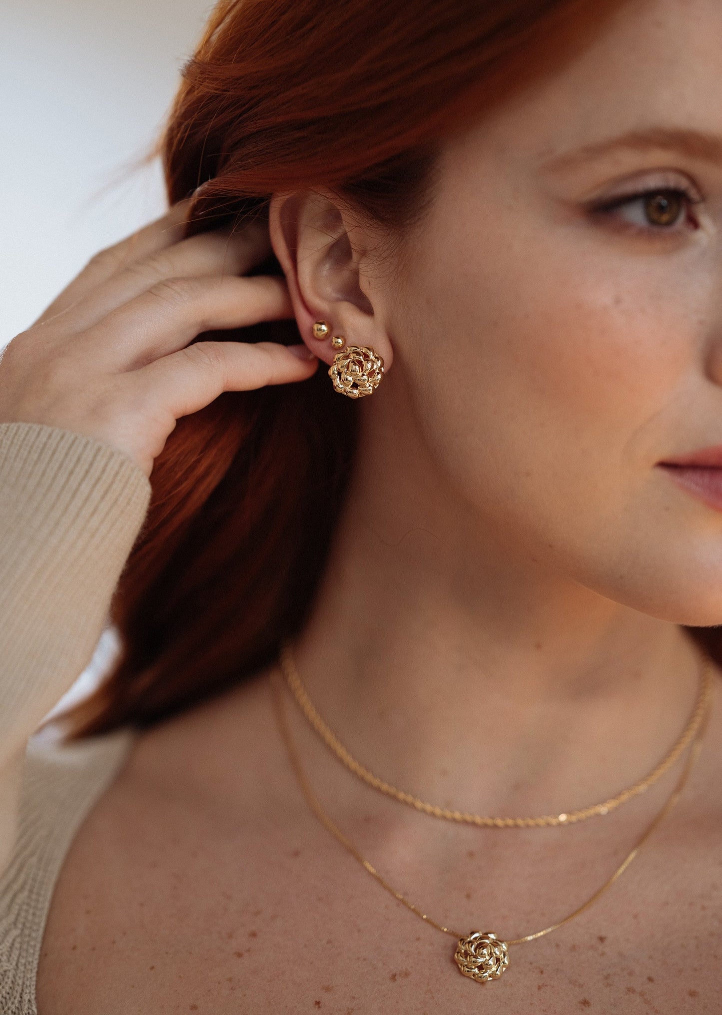 Radiant Gold Floral Stud Earrings