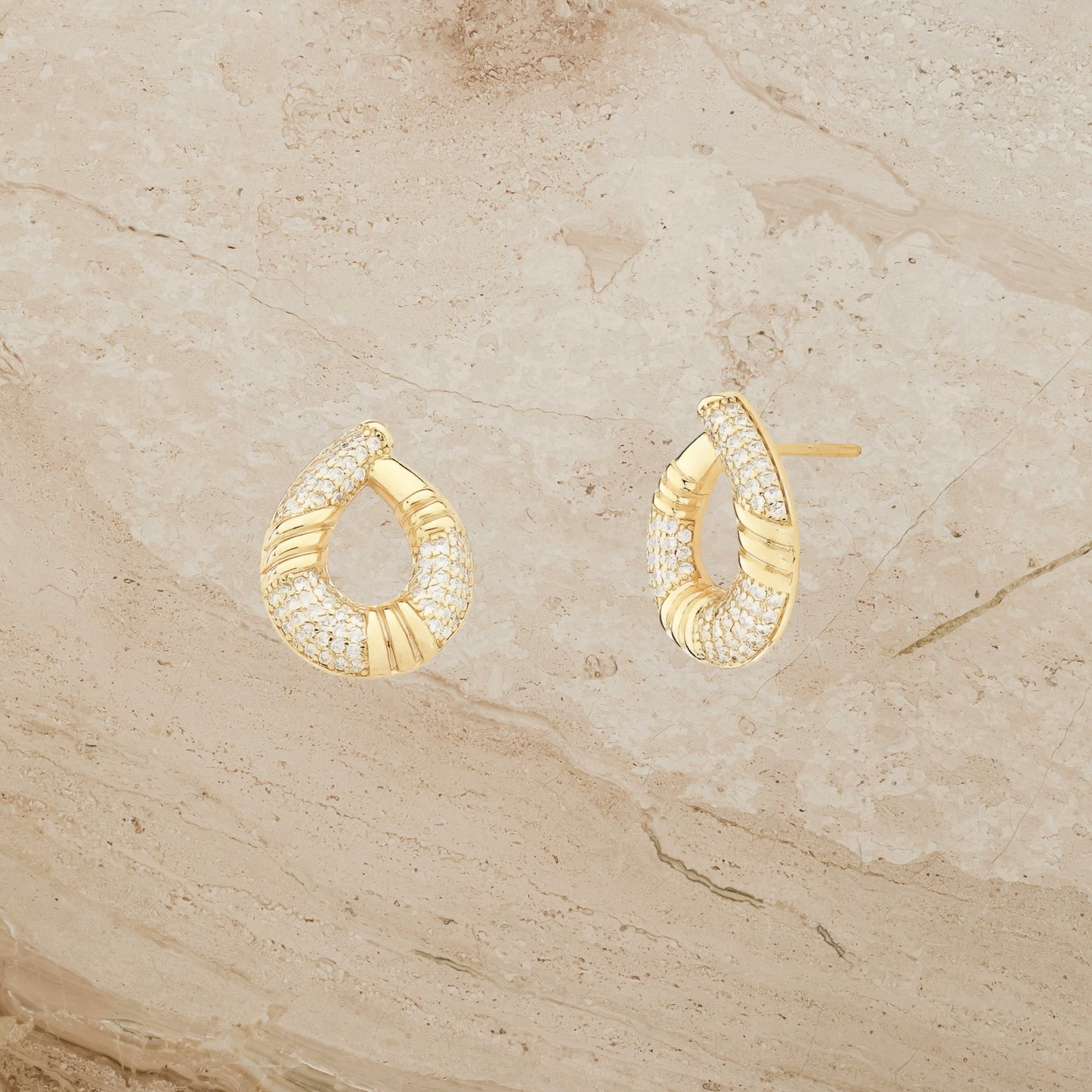 Sculpted Teardrop CZ Stud Earrings