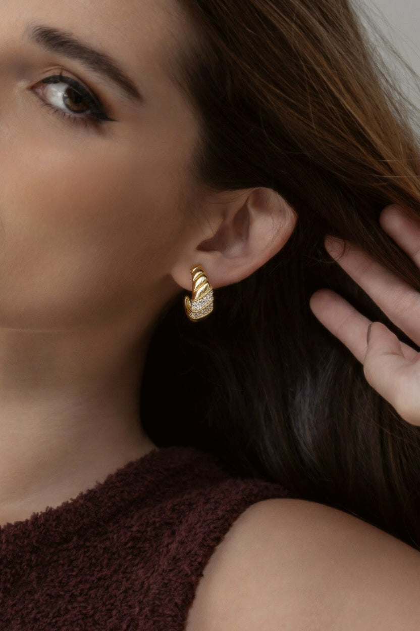 Parisian Twist Croissant Hoops with Cz