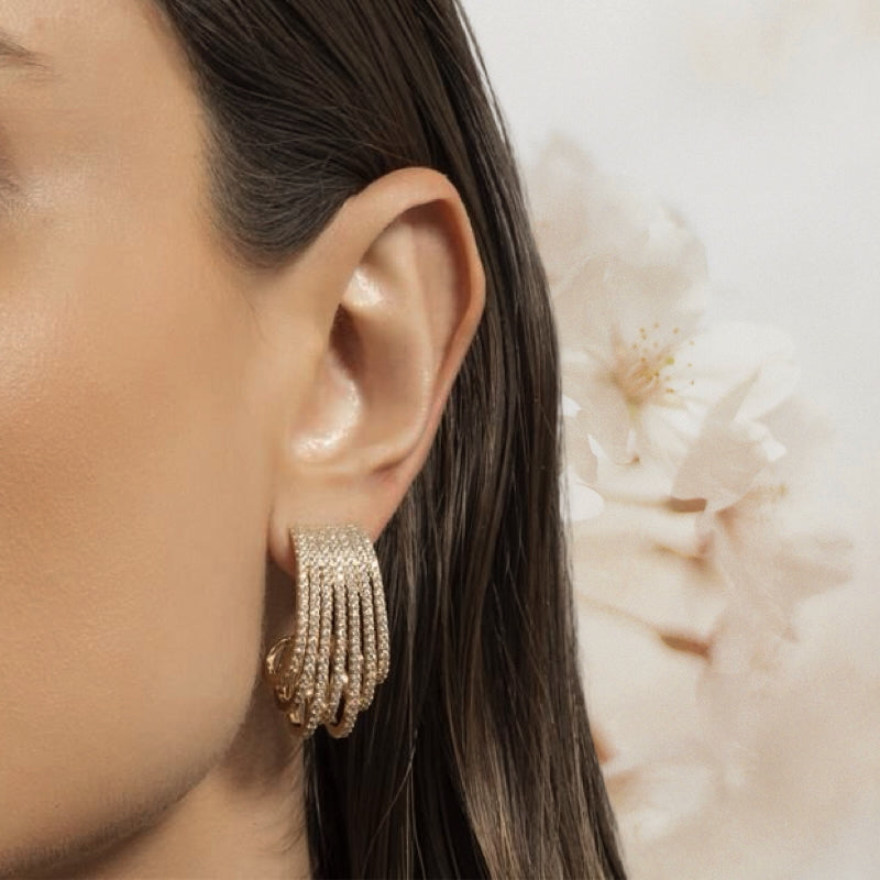 Multi-Row Gold Stud Earrings with Zirconia