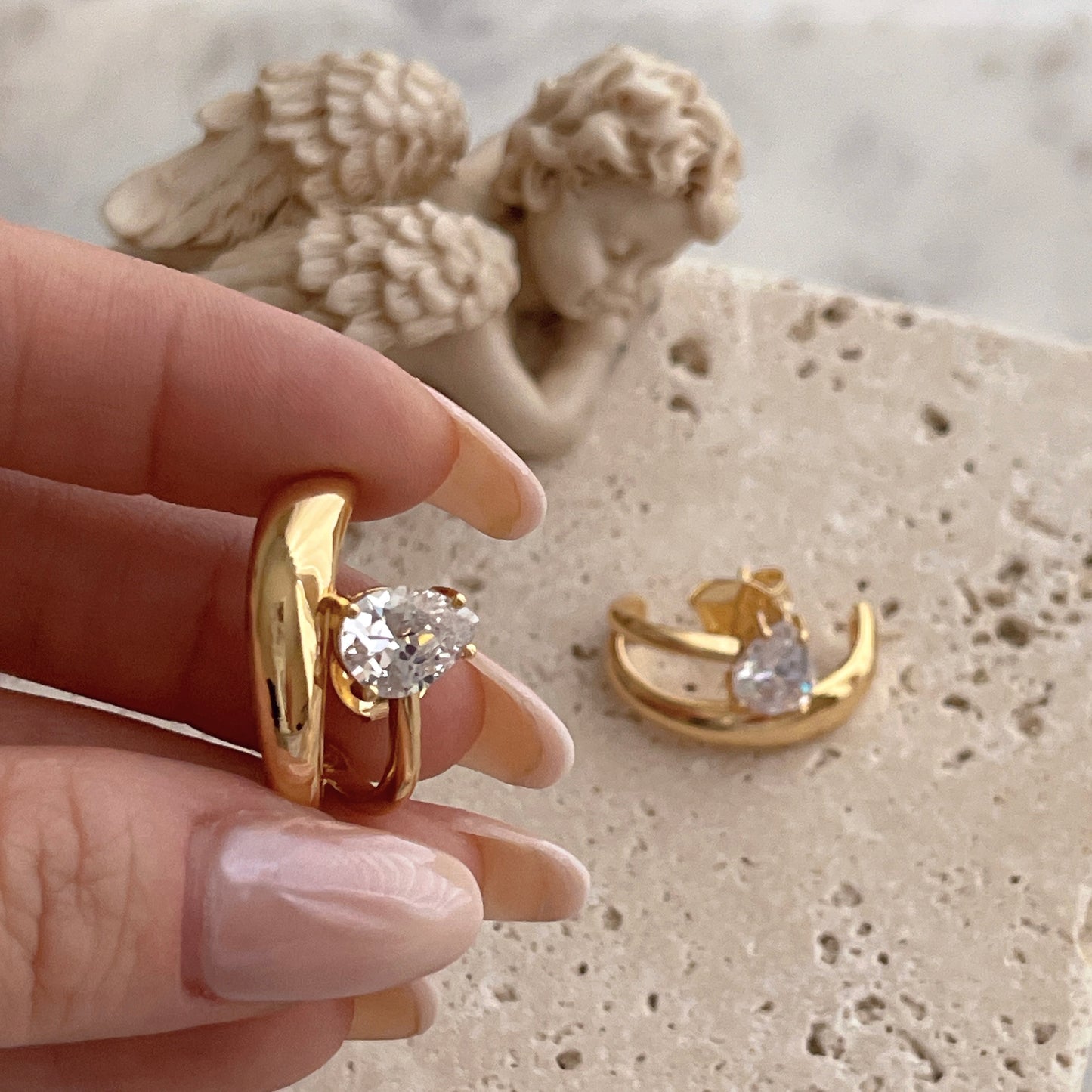Gold CZ Lobe Ear Cuff Earrings