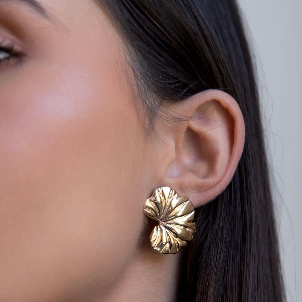 Gold Leaf Shaped Stud Earrings