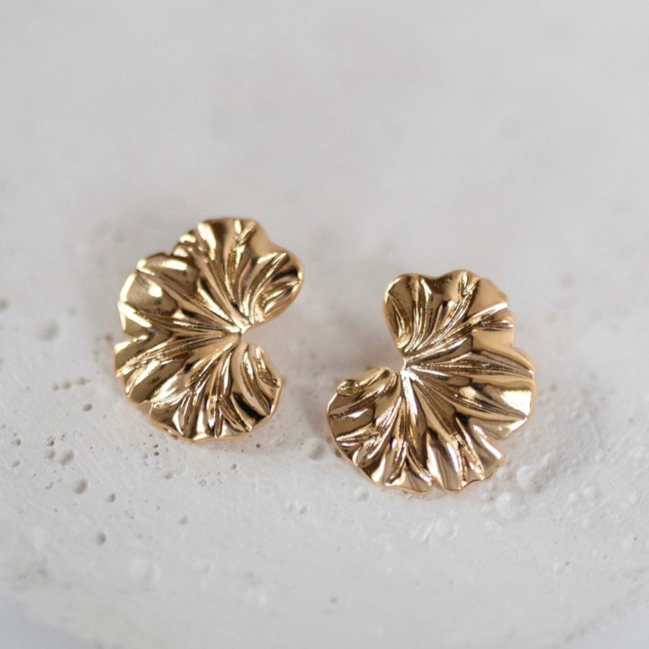 Gold Leaf Shaped Stud Earrings