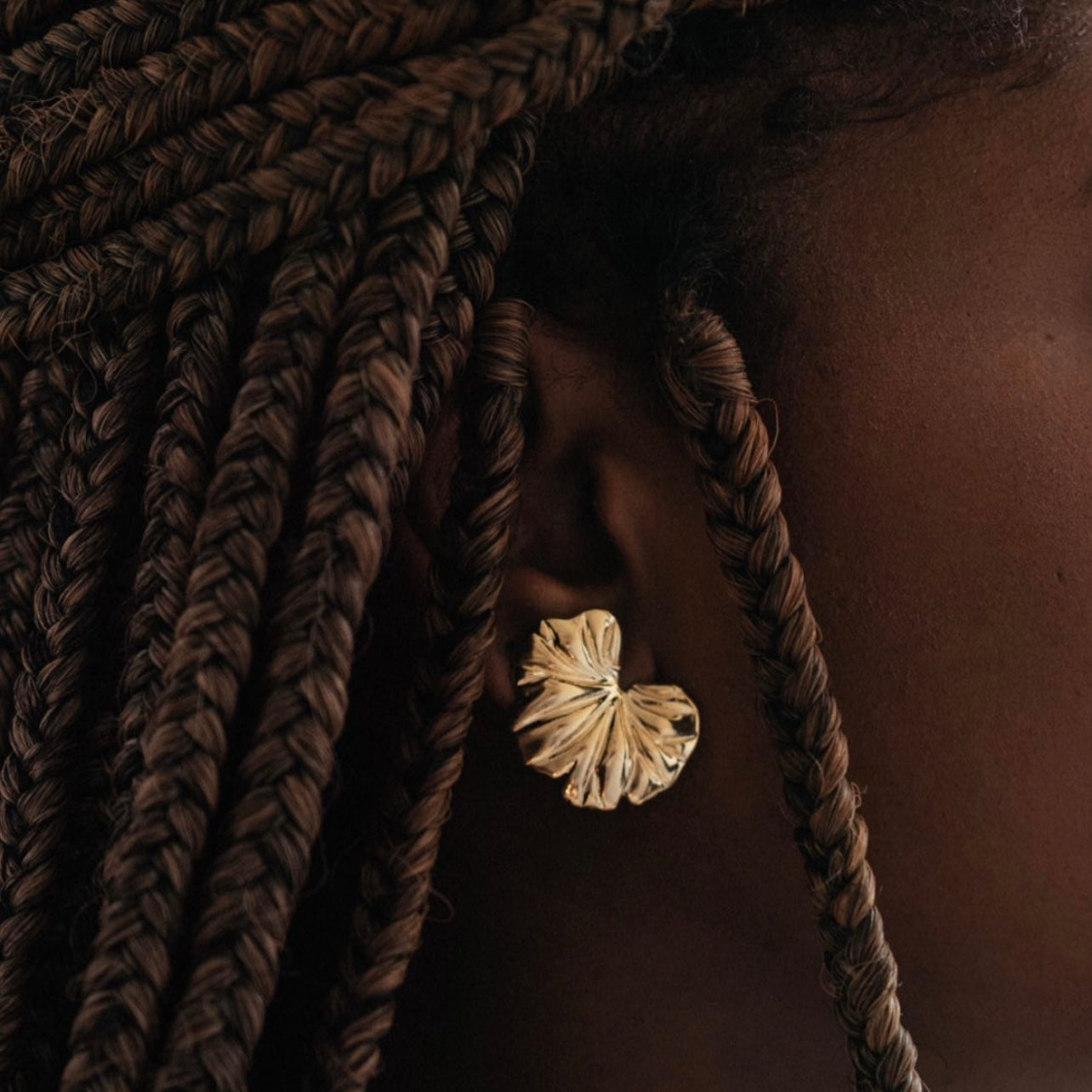 Gold Leaf Shaped Stud Earrings