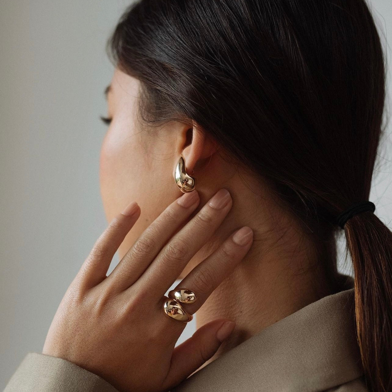 Gold Teardrop Stud Earrings