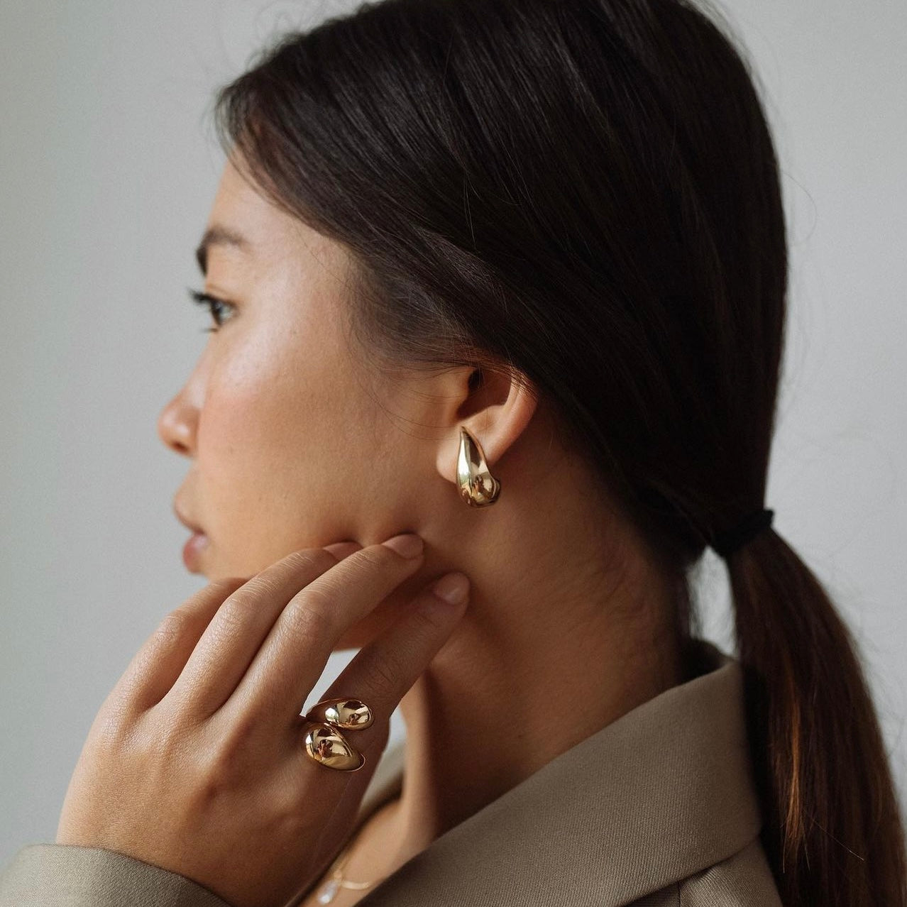 Gold Teardrop Stud Earrings