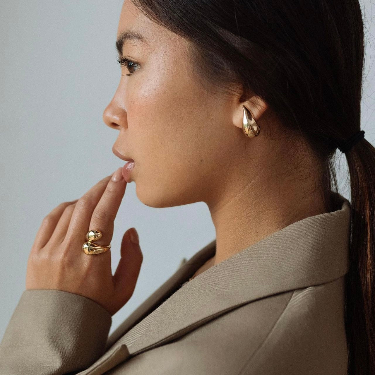 Gold Teardrop Stud Earrings
