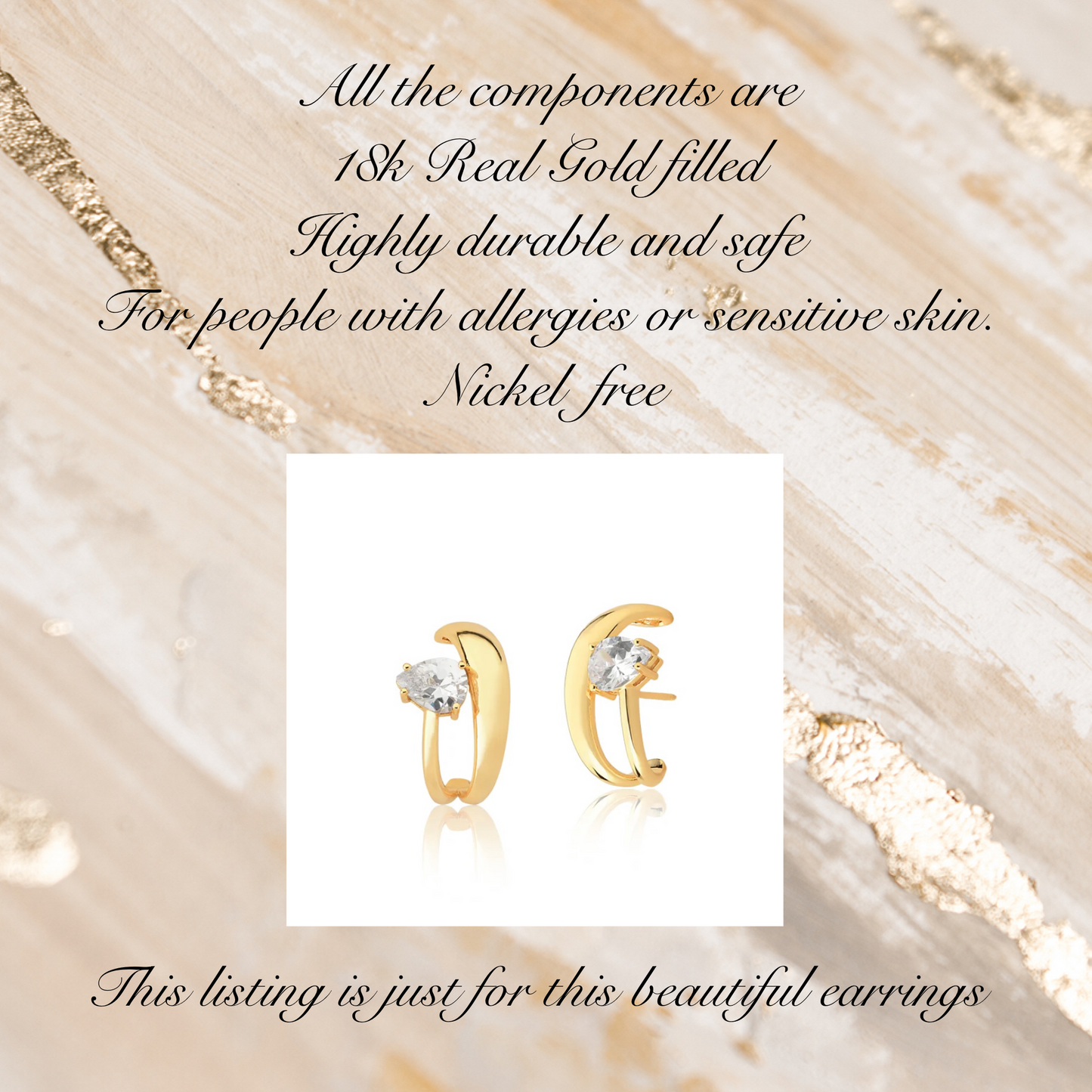 Gold CZ Lobe Ear Cuff Earrings
