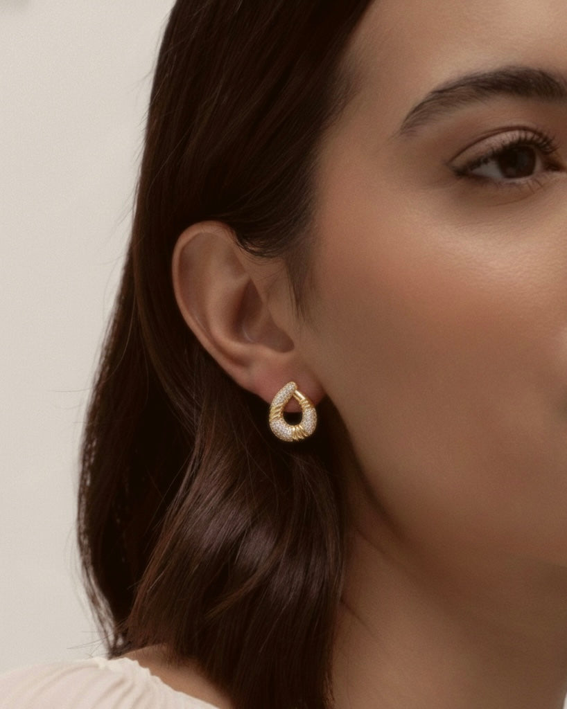 Sculpted Teardrop CZ Stud Earrings