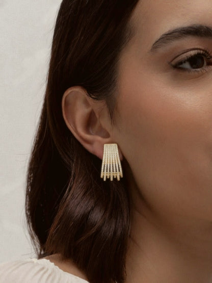 Multi-Row Gold Stud Earrings with Zirconia