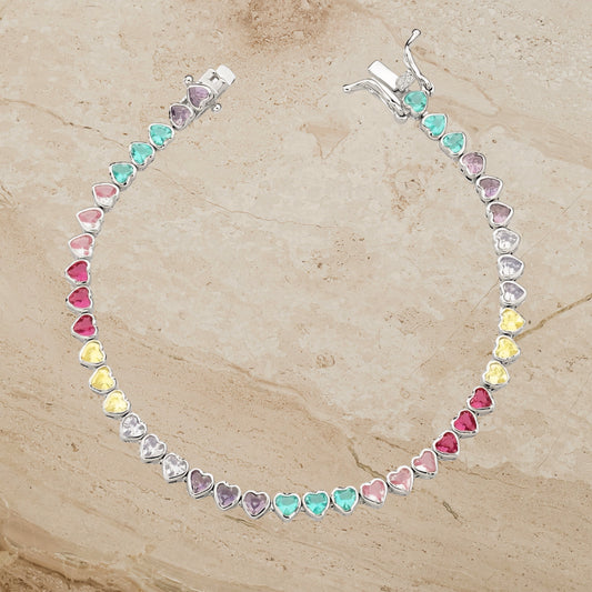 Rainbow Heart Tennis Bracelet