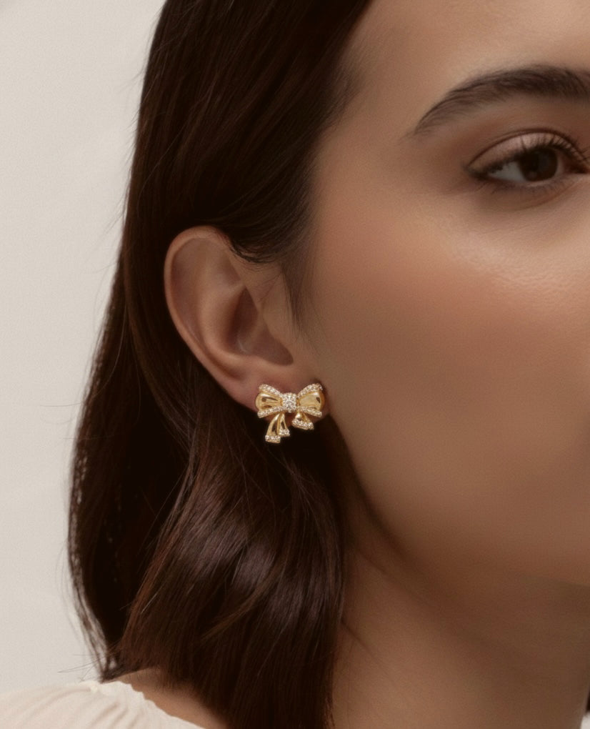 Bow CZ Stud Earrings