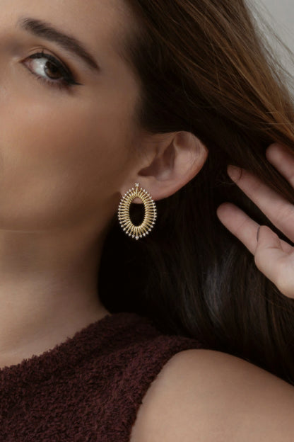 Golden Radiance Oval Earrings with Cz