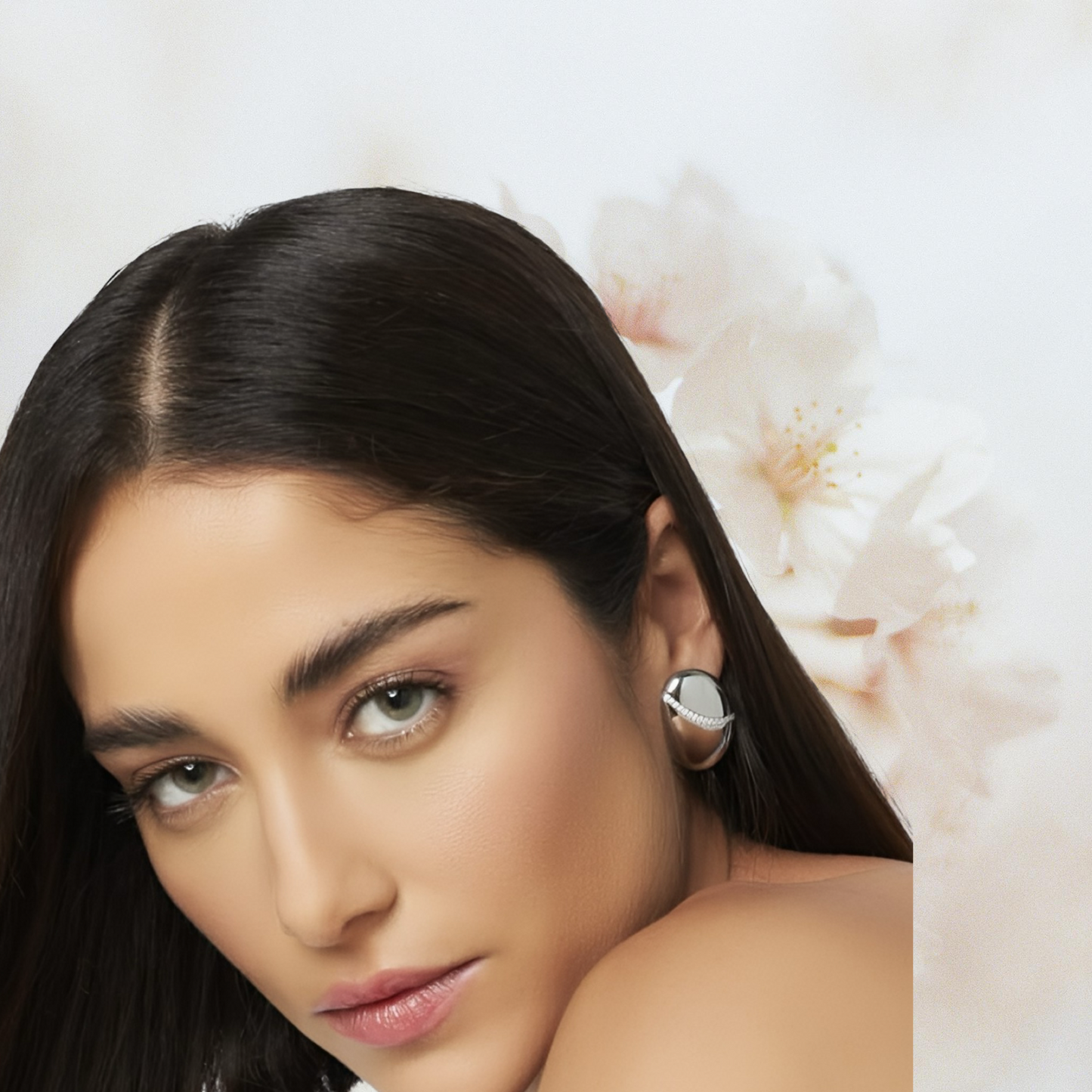 Silver Dome Stud Earrings with CZ