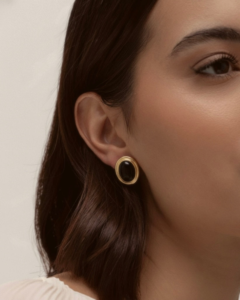 Oval Black Stud Earrings