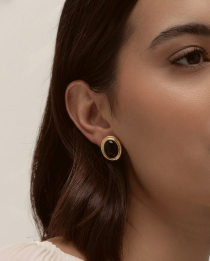 Oval Black Stud Earrings