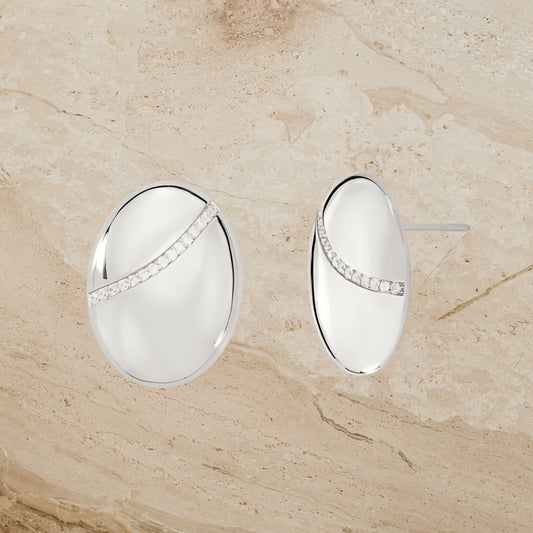 Silver Dome Stud Earrings with CZ