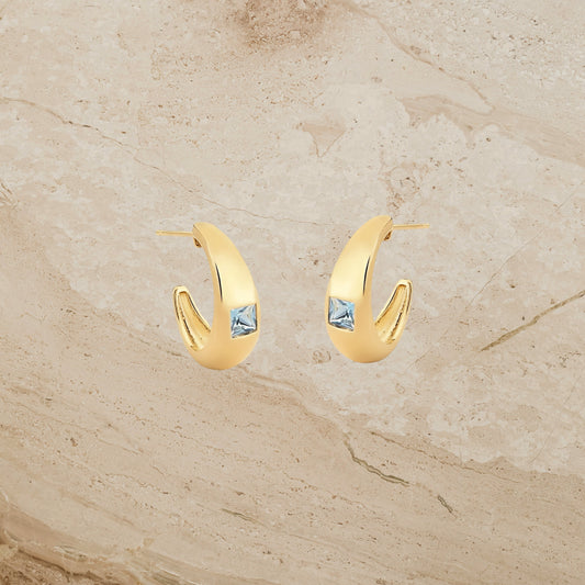 Modern Blue Accent Hoop Stud Earrings