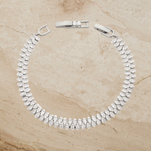 Marquise Cut Tennis Bracelet in Rhodium