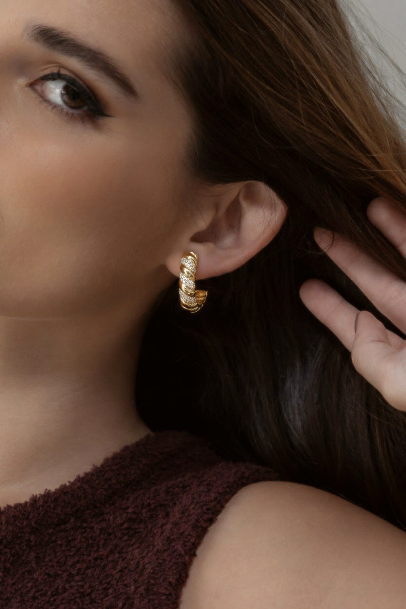 Parisian Oval Stud Earrings with Cz Accents