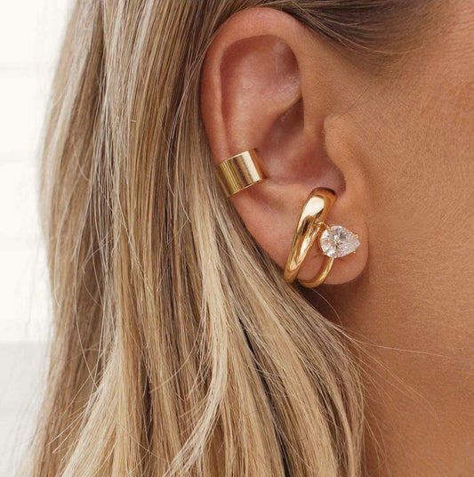 Gold CZ Lobe Ear Cuff Earrings