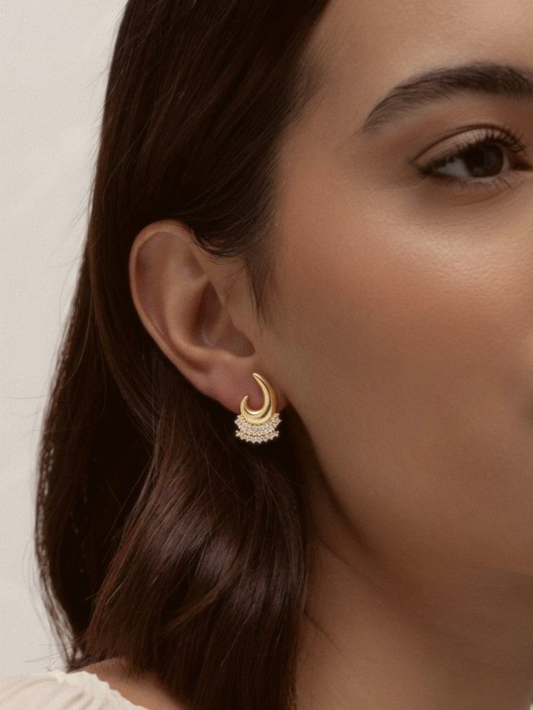 Small Modern Curved CZ Earrings