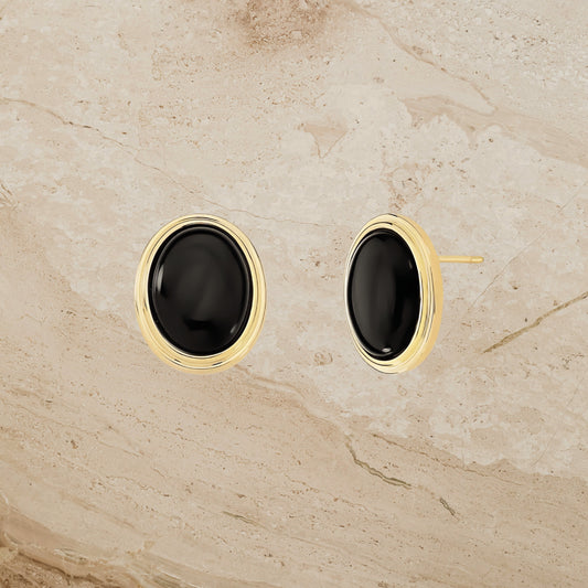Oval Black Stud Earrings