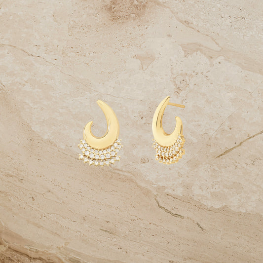 Small Modern Curved CZ Earrings