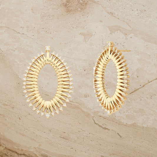 Golden Radiance Oval Earrings with Cz