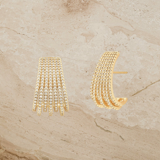 Multi-Row Gold Stud Earrings with Zirconia